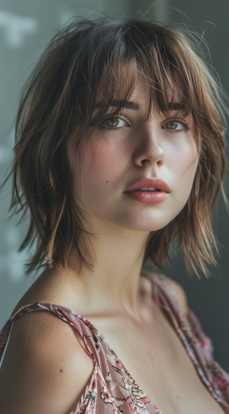 Short Hairstyle with Textured Layers and Wispy Bangs