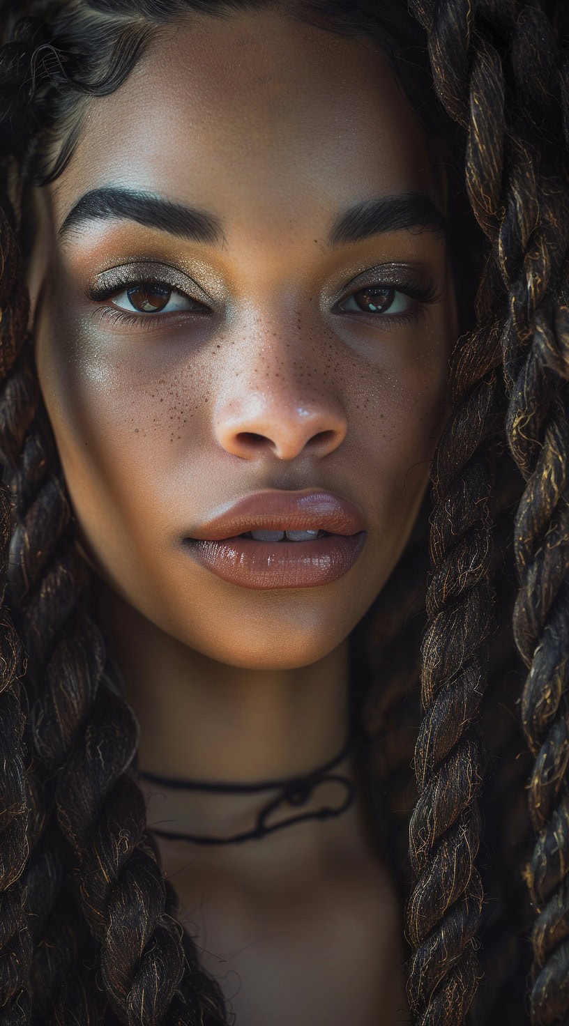 Havana twists are large, rope-like twists with a mix of dark and light brown hair, shown on a smiling young woman.