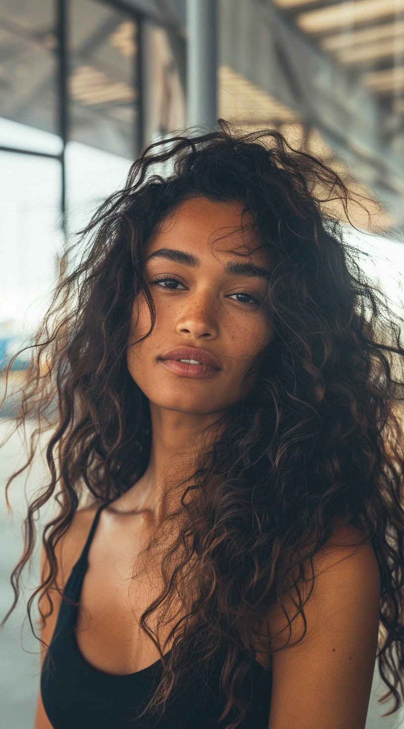 This photo shows a woman with loose, wavy hair.