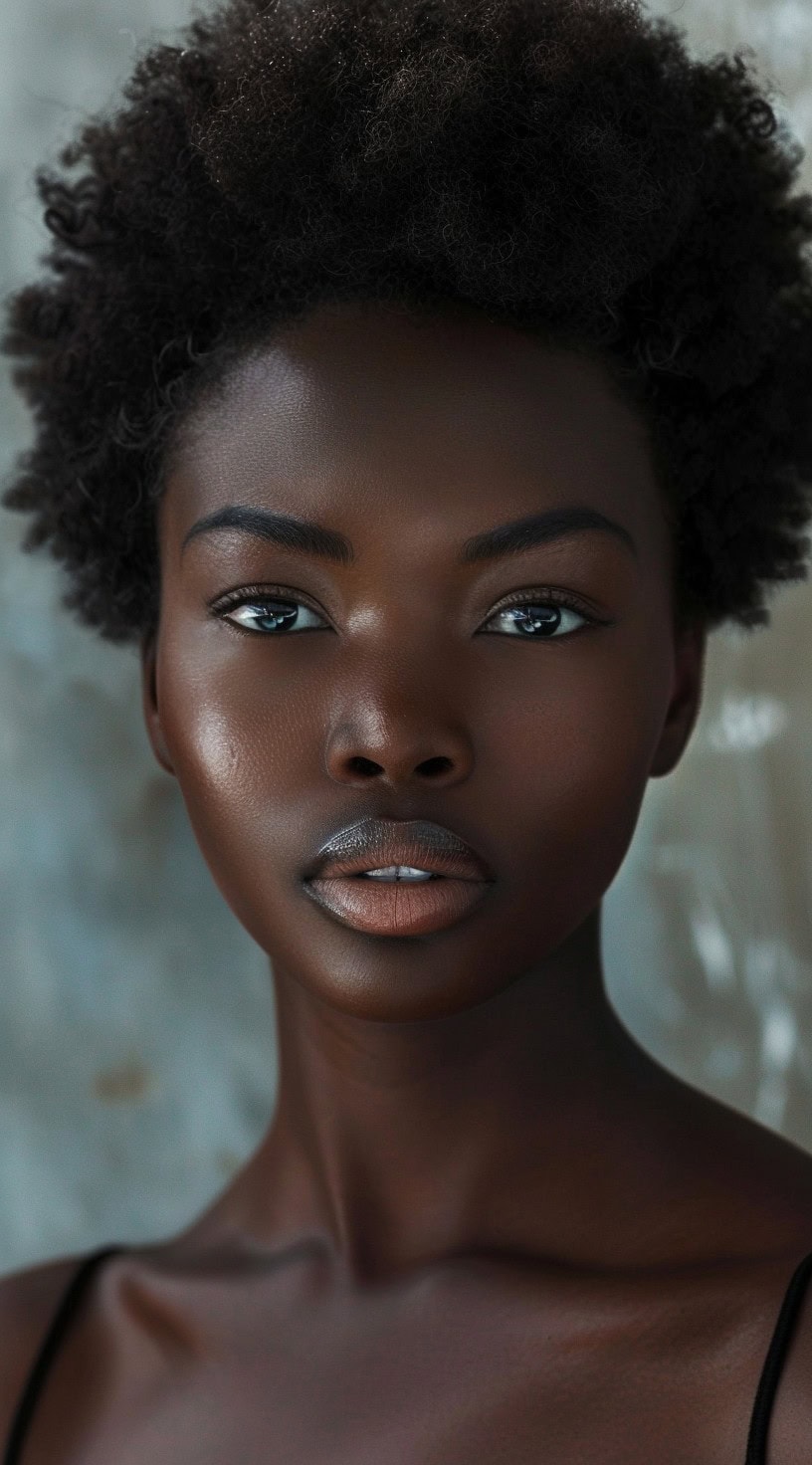 A woman with a neatly shaped mini afro.