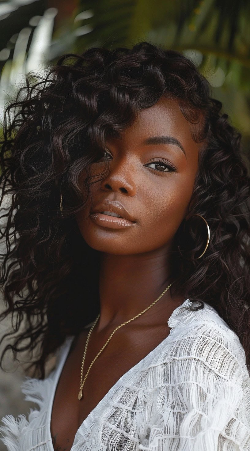 Portrait of a woman with natural loose waves.