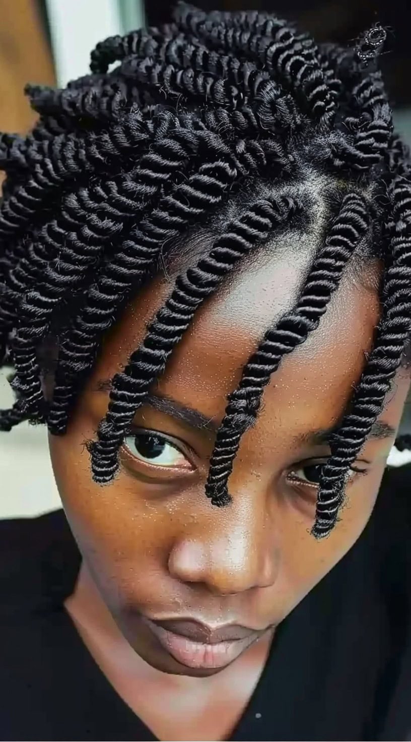 Close-up of a woman with passion twists.