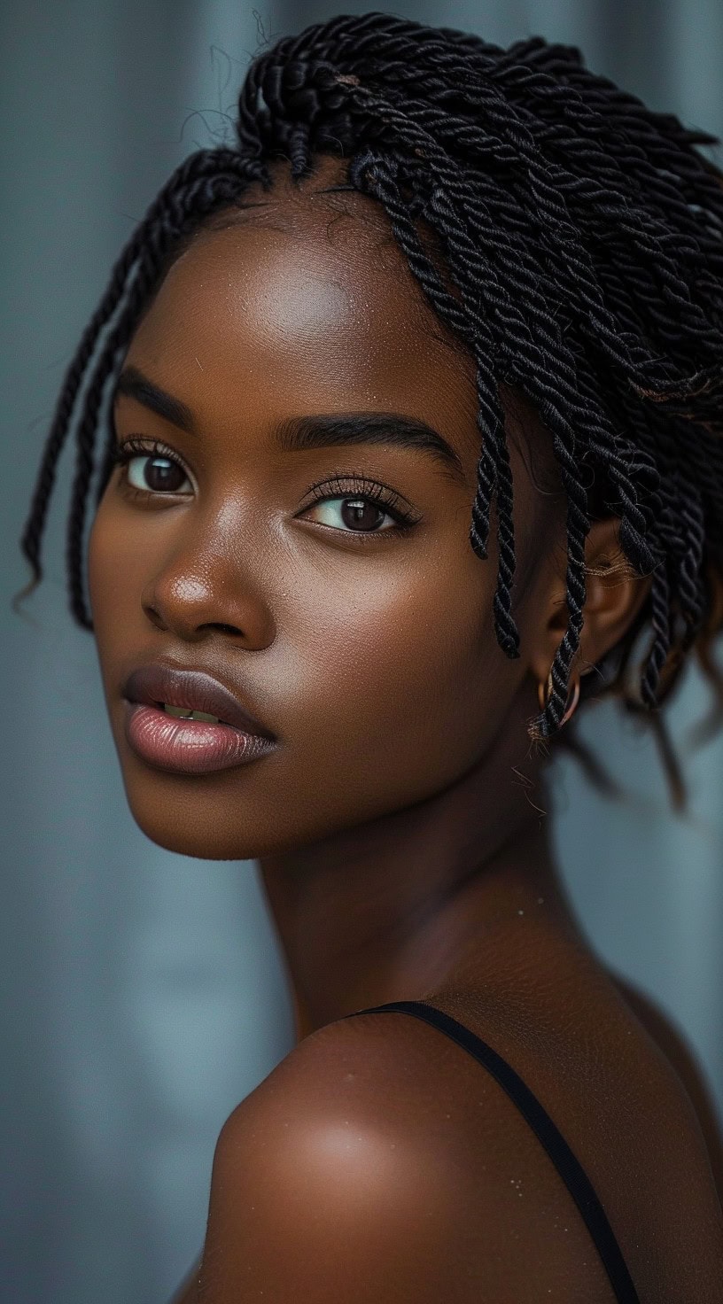 Portrait of a woman with voluminous short twists.