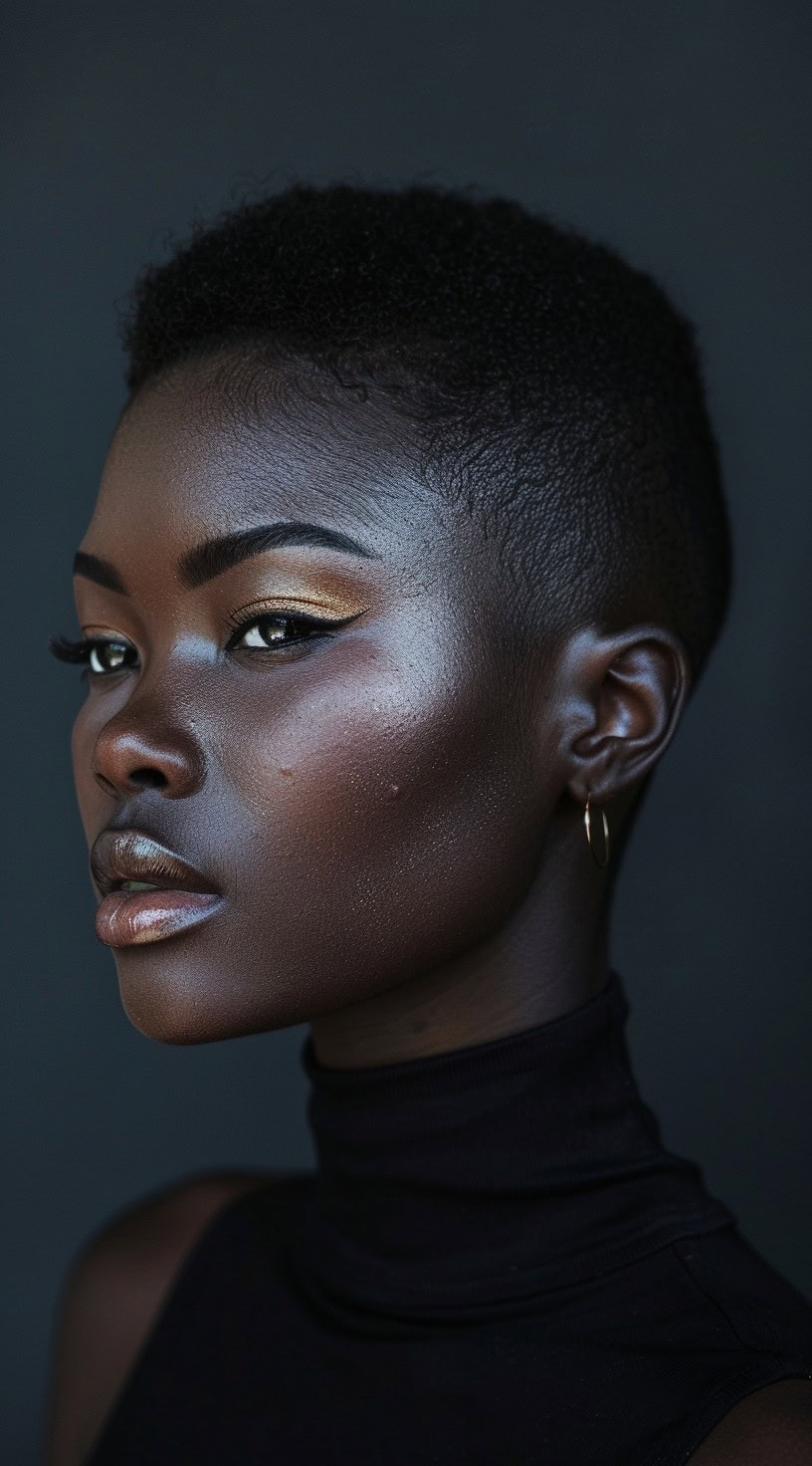 Side profile of a woman with a tapered cut.