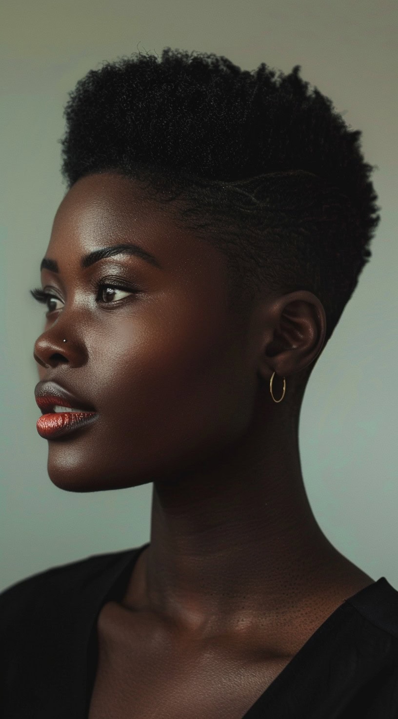 A woman with an undercut, focusing on growing out the top section of her hair.