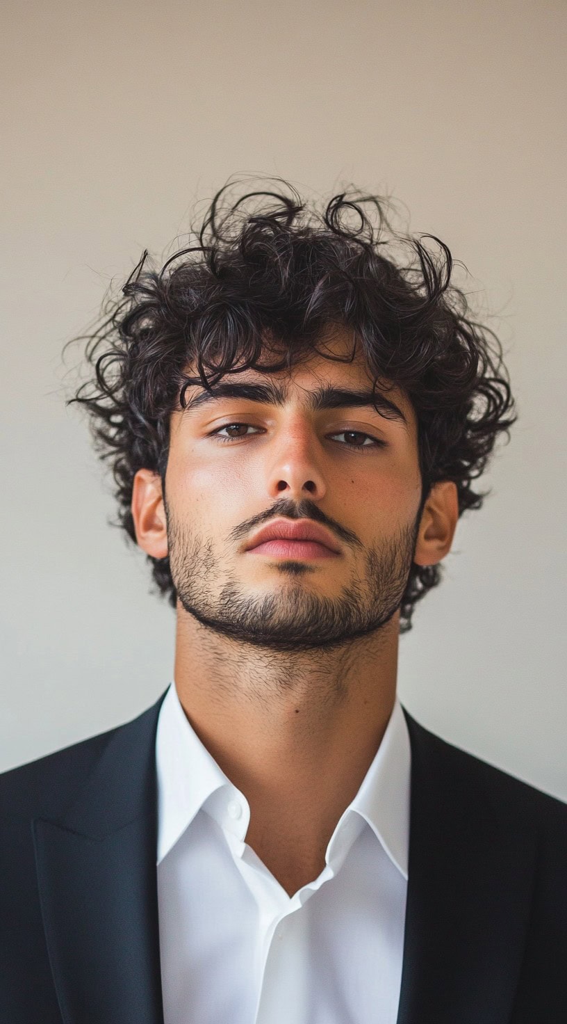 A young man with a curly top hairstyle, dressed in a suit.