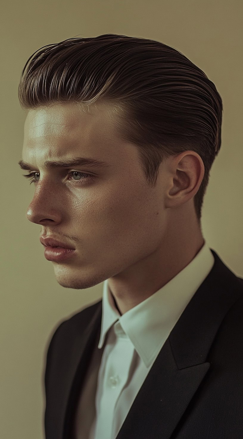 A young man with a slicked-back hairstyle, wearing a suit.