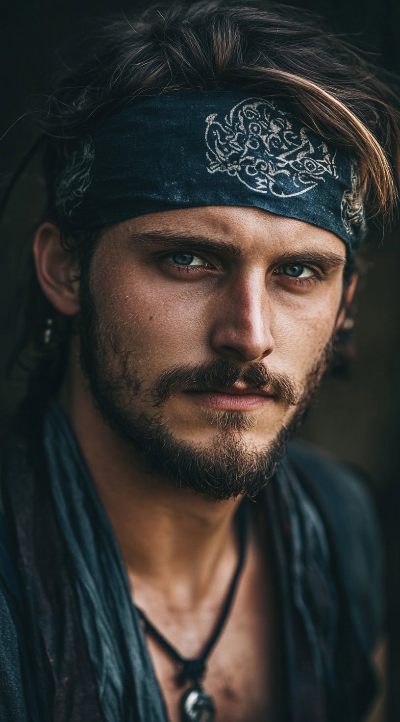 Man with tousled brown hair, dirty blonde highlights, and a dark blue bandana.