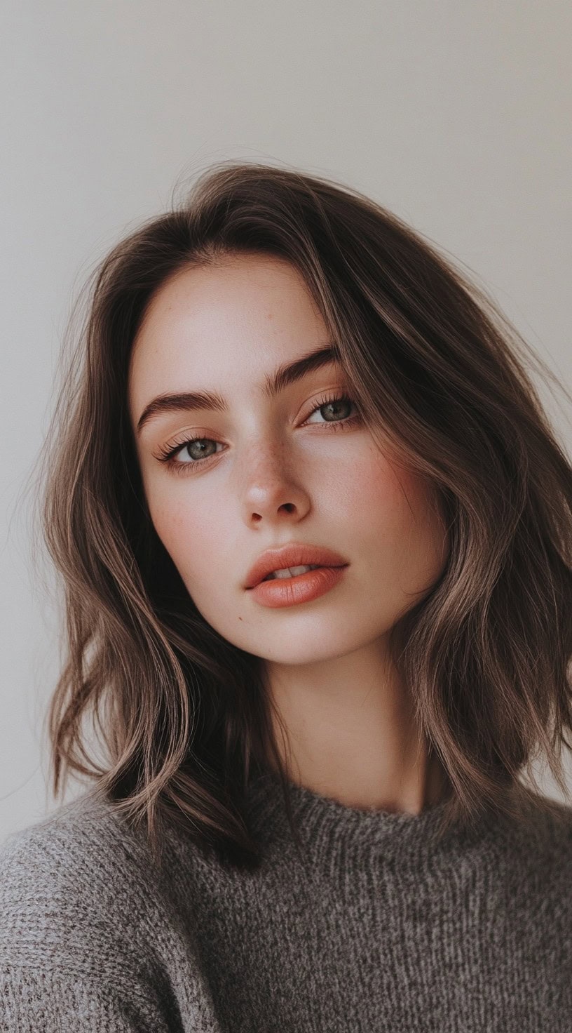 Portrait of a woman with soft brown hair featuring subtle ash undertones.