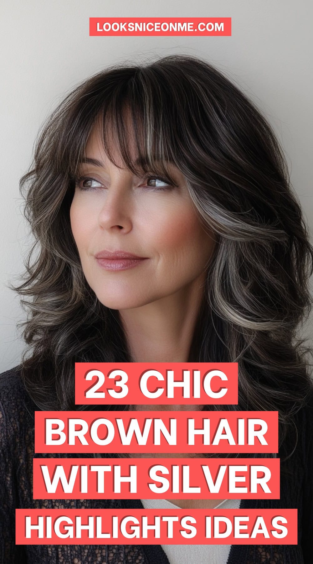 brown hair with silver highlights pinterest poster